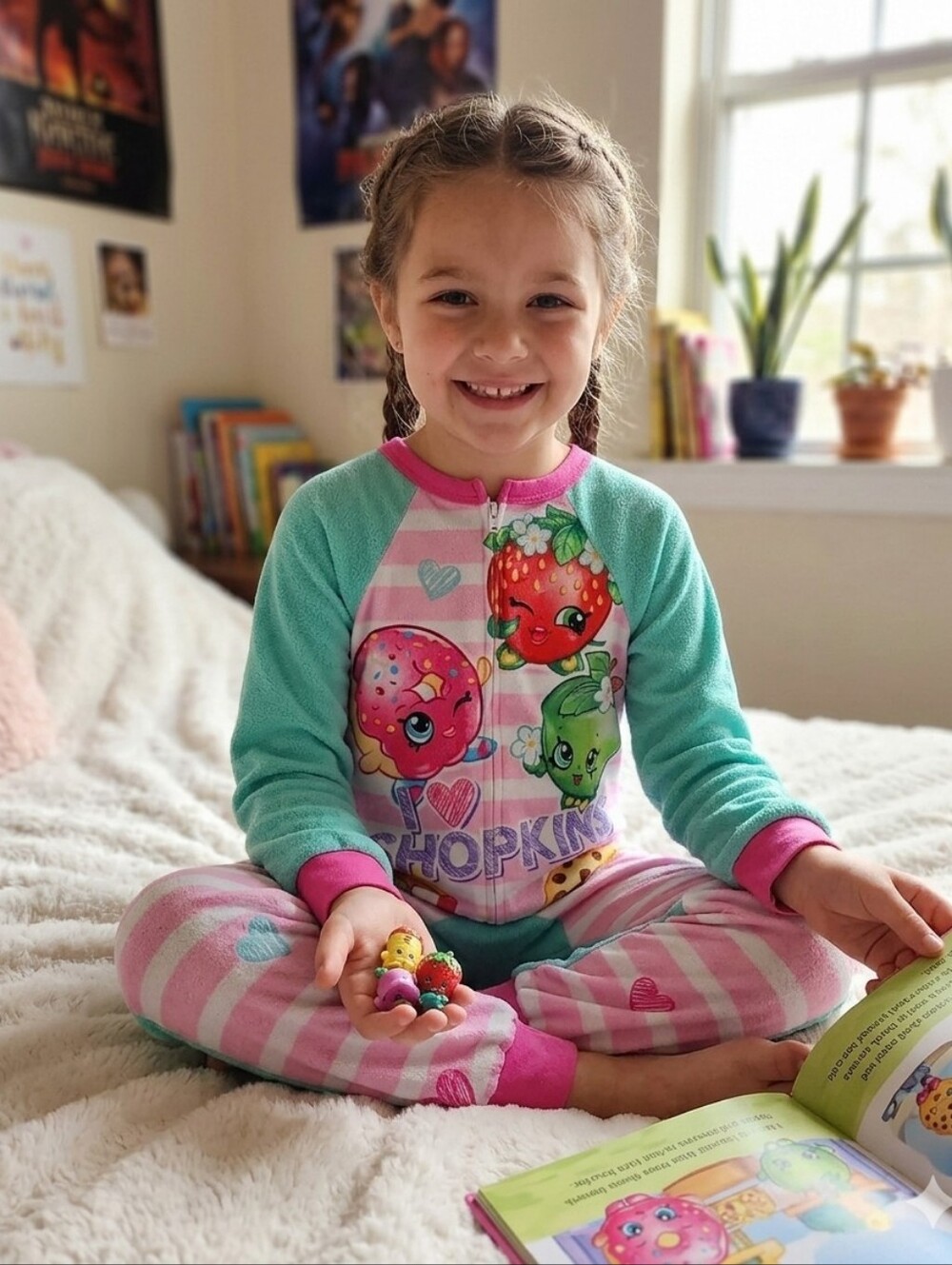 Shopkins Mint & Pink Character Stripe Footed One-Piece